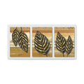 Golden Black Botanical Leaf Triptych Canvas Wall Art – Luxury Wall Decor