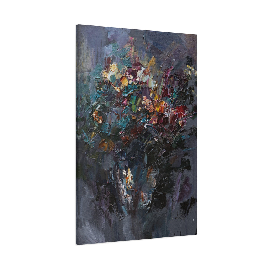 Abstract Floral Canvas Art - Moody Bouquet Matte Stretched Wall Painting 