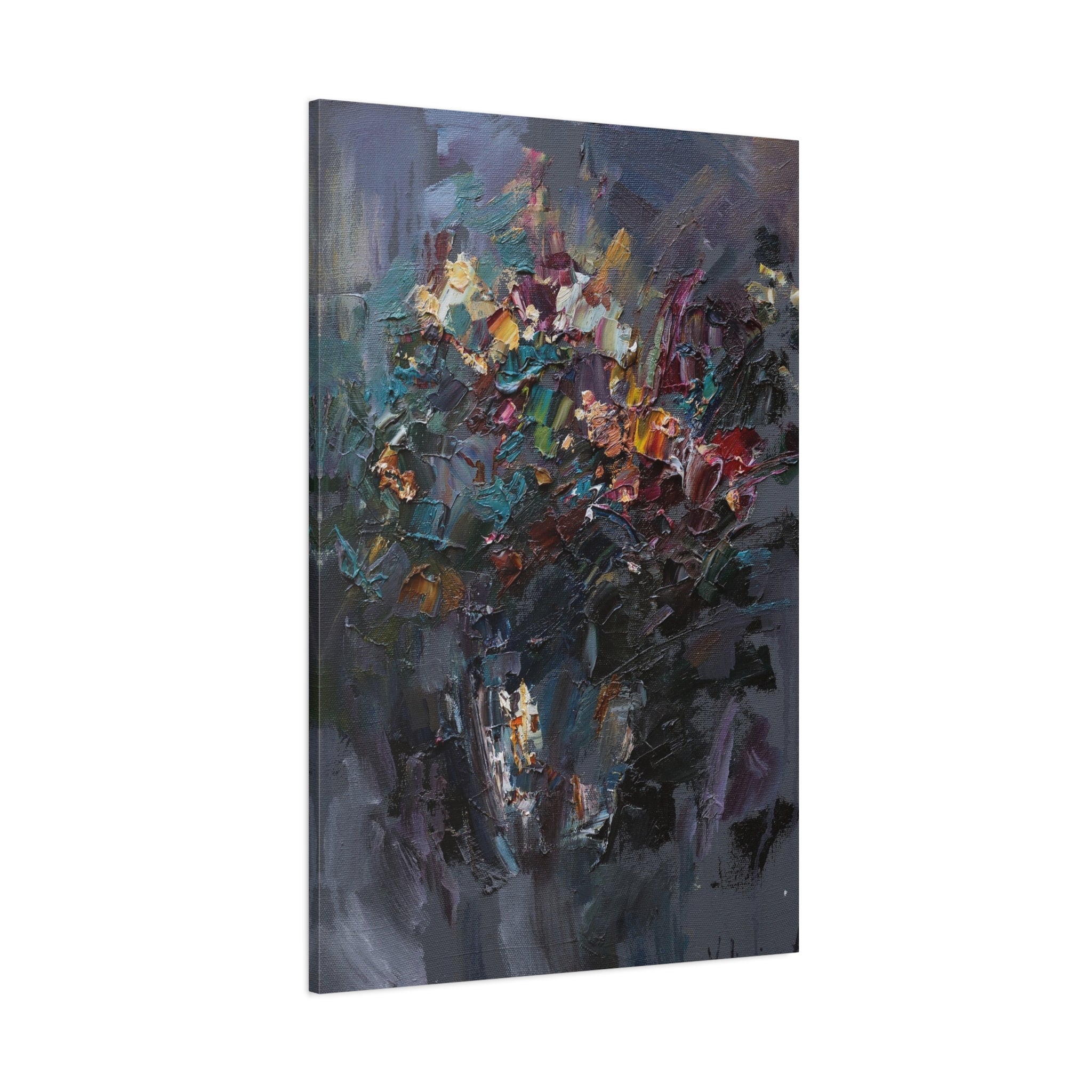 Abstract Floral Canvas Art - Moody Bouquet Matte Stretched Wall Painting 