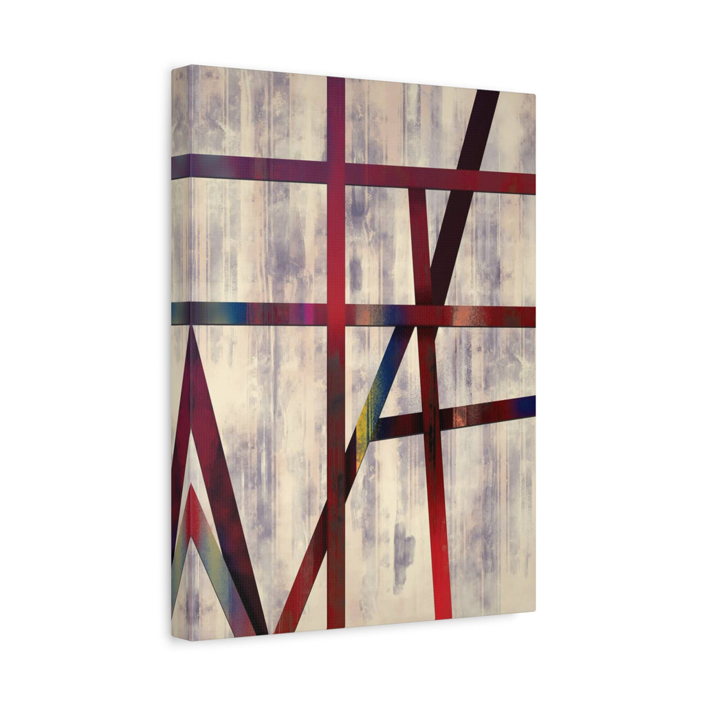Abstract Geometric Canvas Wall Art — Modern Red & Neutral Stretched Matte Print