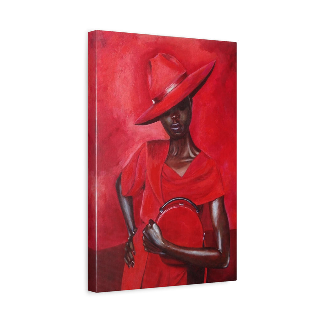 Elegant Red Hat Lady Canvas Print — Fashion Portrait Matte Stretched Wall Art 