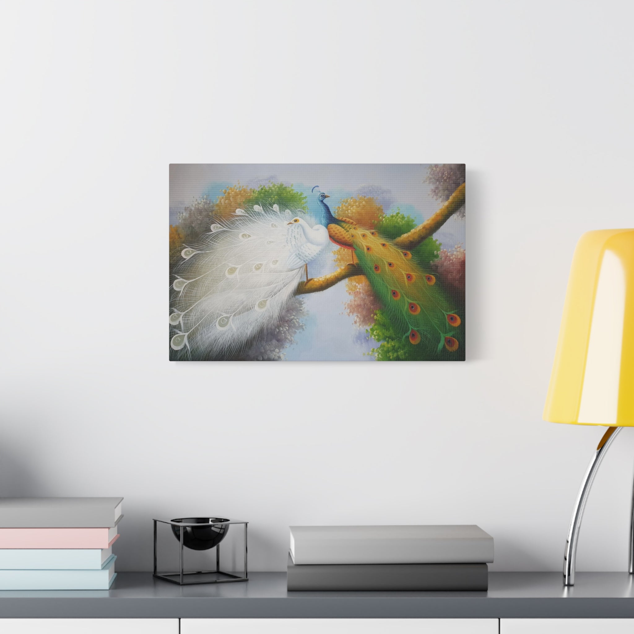 Peacock Pair Matte Canvas Wall Art — Stretched 1.25" Decorative Painting 