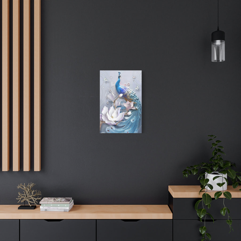 Blue Peacock Floral Canvas Wall Art — Matte Stretched 1.25" 