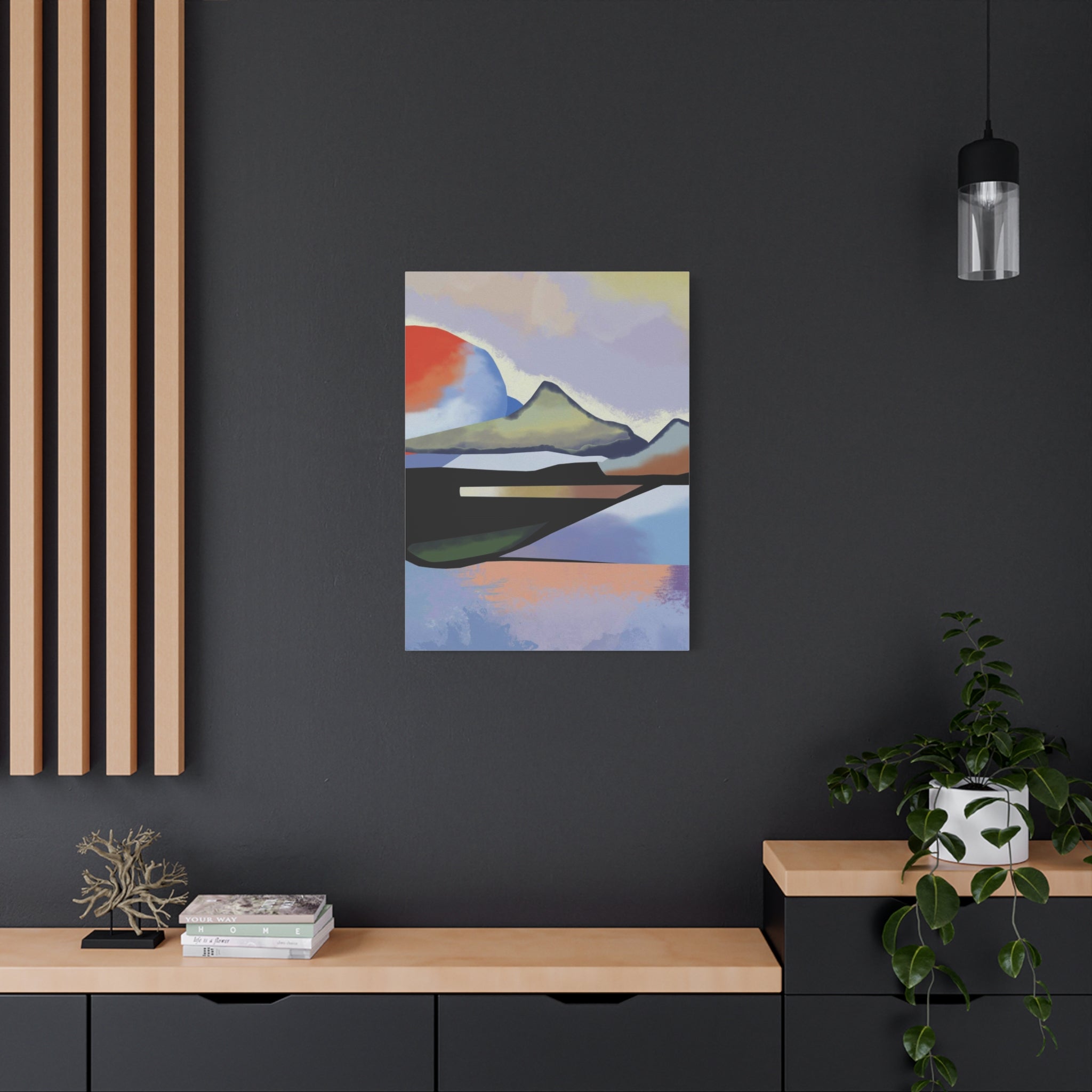 Abstract Sunset Landscape Canvas Print — Modern Mountain Wall Art