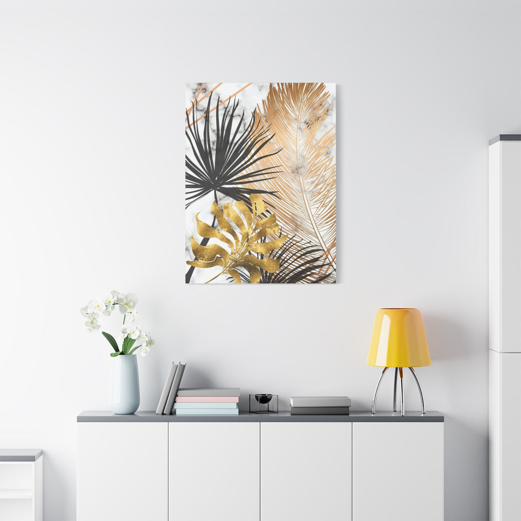 Gold & Black Tropical Feathers Canvas
