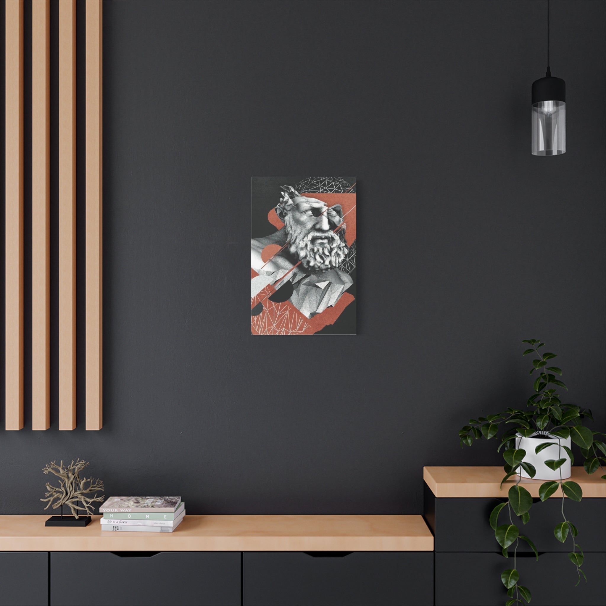 Classical Bust Abstract Matte Canvas Wall Art — Geometric Greek Sculpture Print 