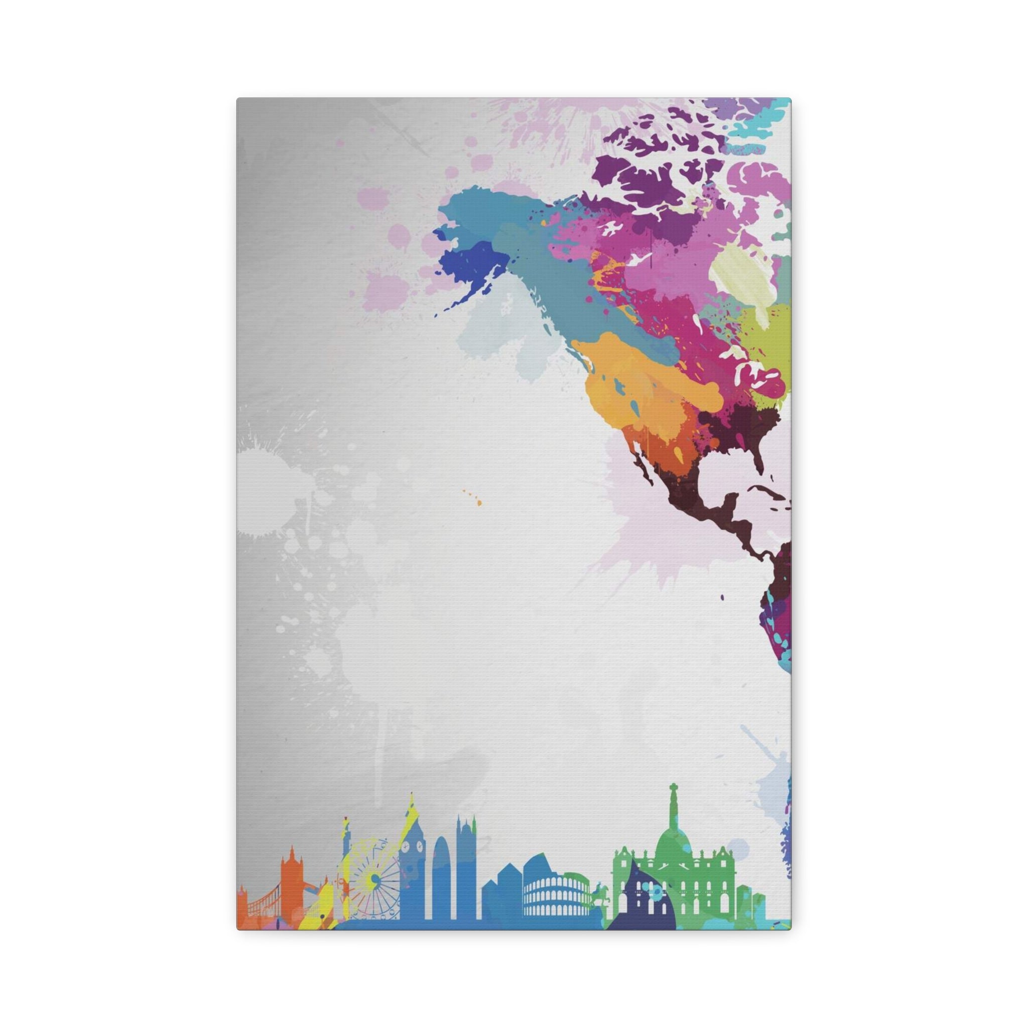 Color Splash World Map Canvas – Modern Stretched Matte Wall Art 
