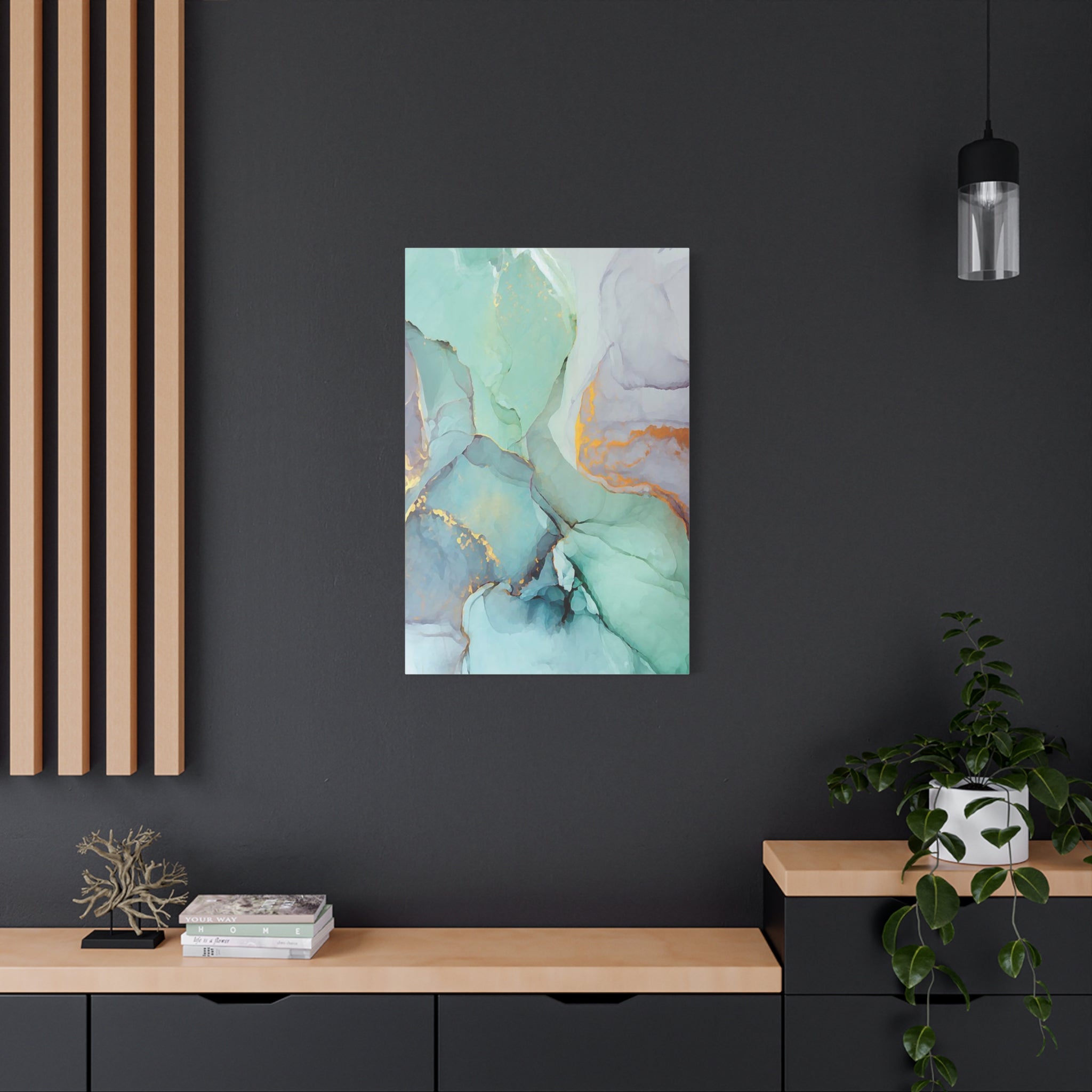 Aqua Marble Abstract Canvas Art — Matte Stretched Wall Print 