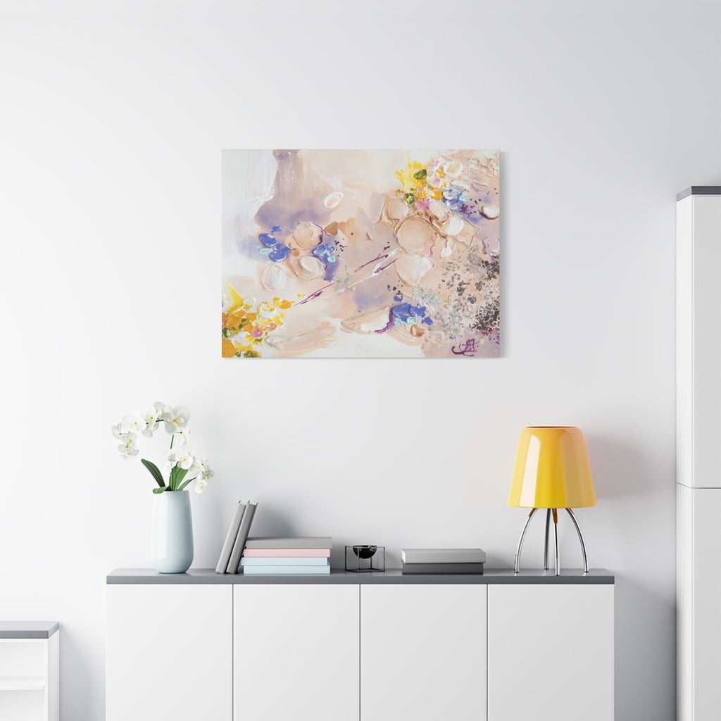 Abstract Floral Matte Canvas Wall Art — Pastel Bouquet Stretched Print 