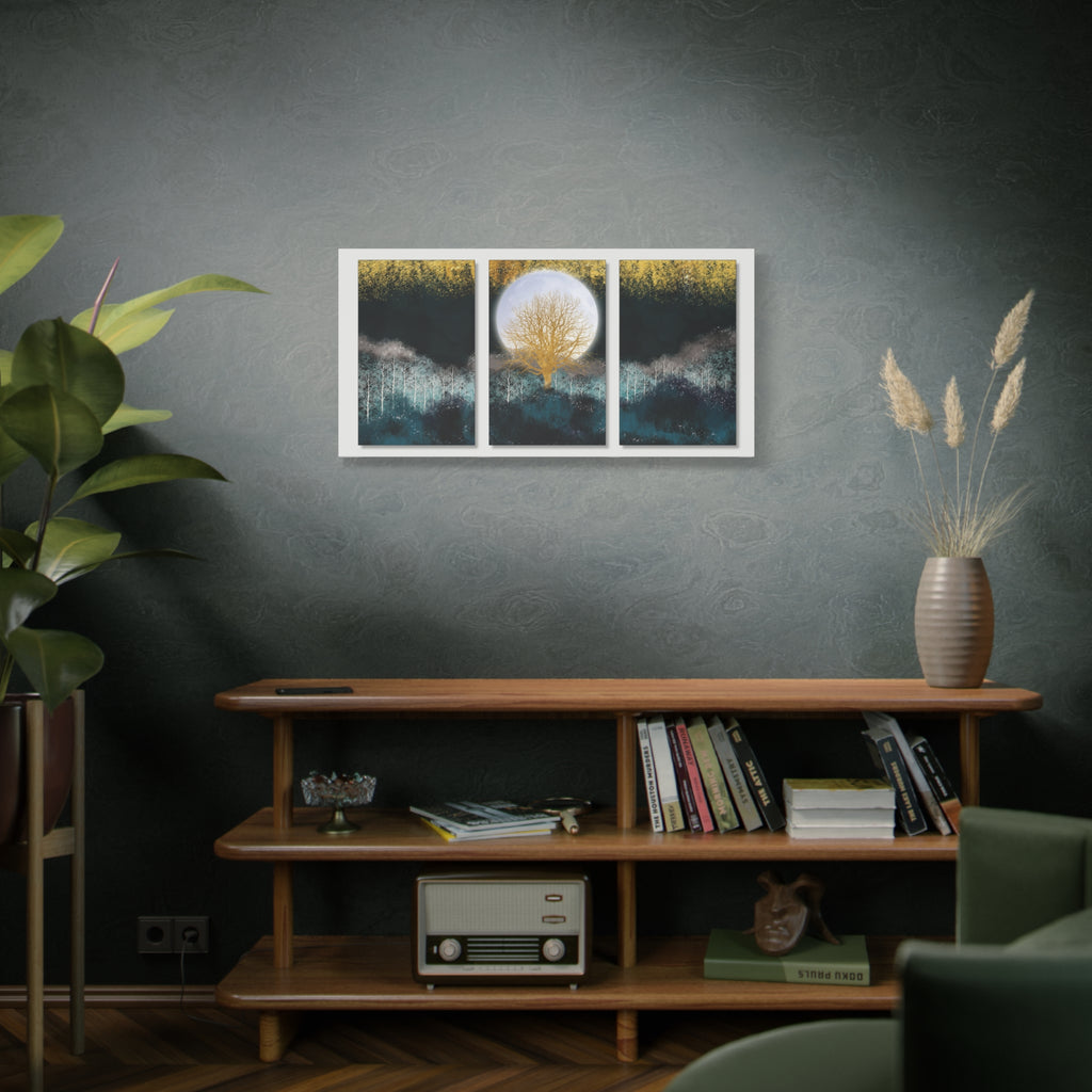 Golden Moon Tree Triptych Canvas Print