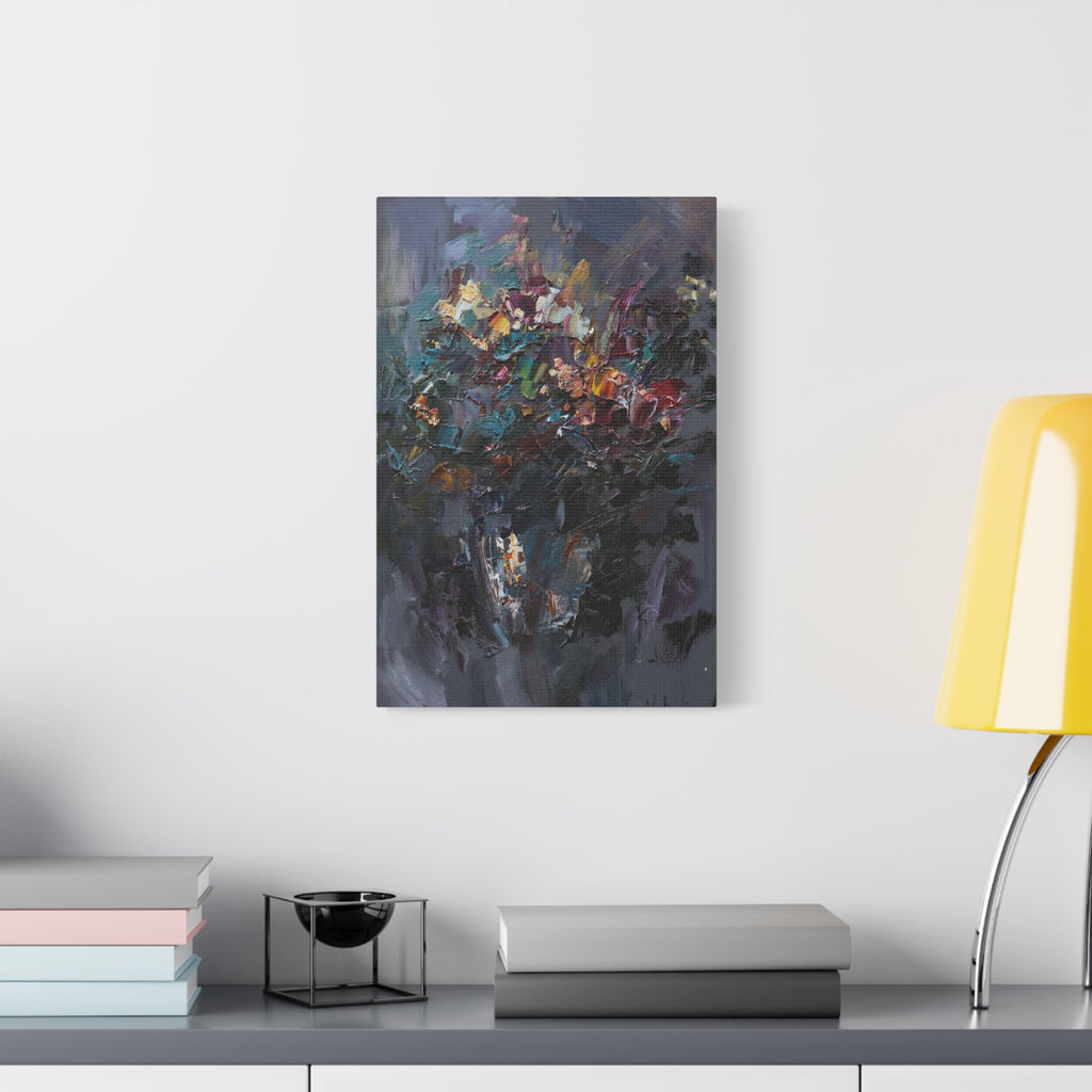 Abstract Floral Canvas Art - Moody Bouquet Matte Stretched Wall Painting 