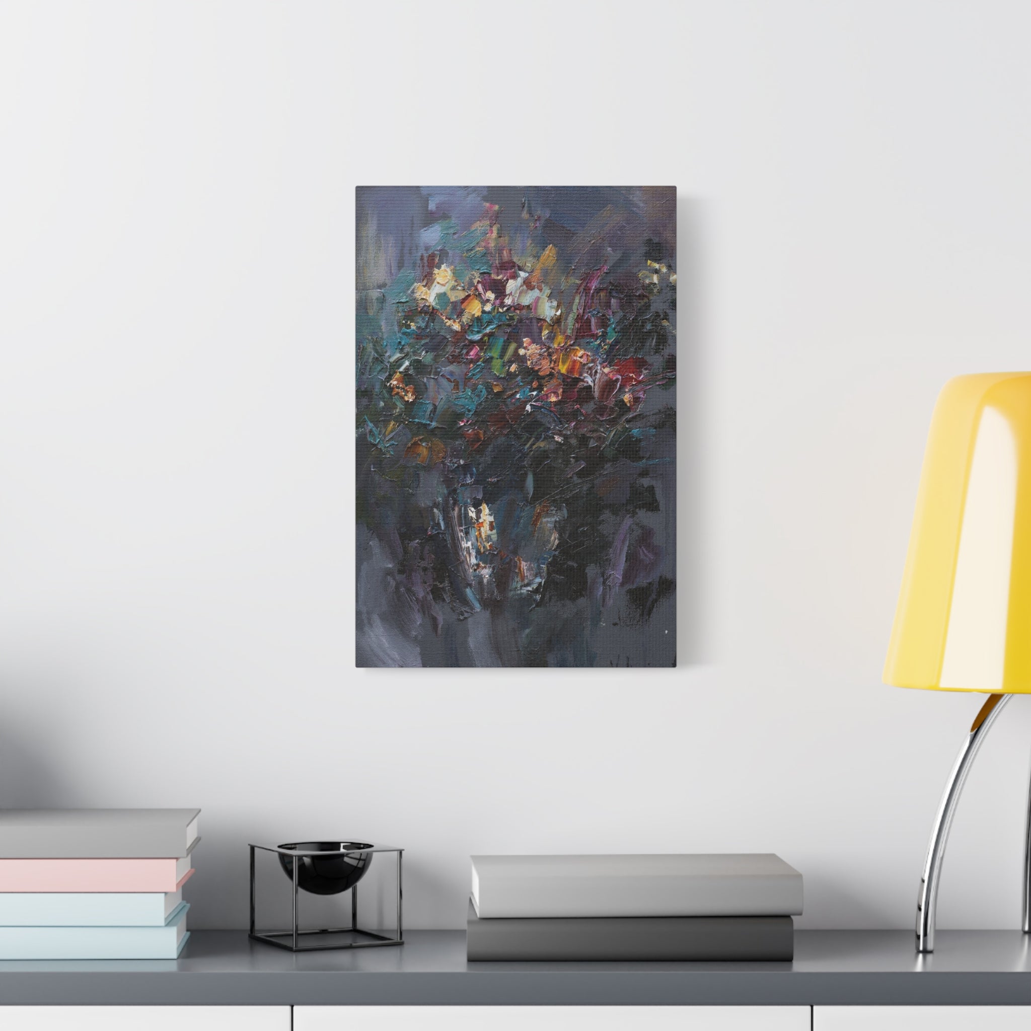 Abstract Floral Canvas Art - Moody Bouquet Matte Stretched Wall Painting 