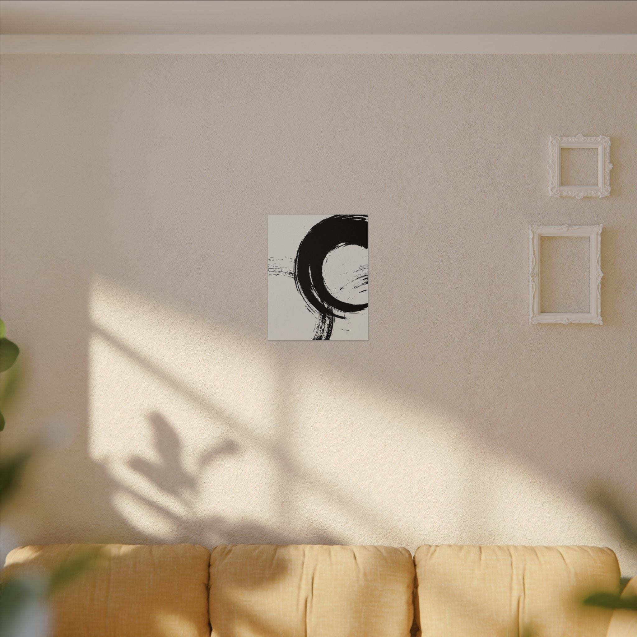 Zen Brushstroke Canvas Wall Art — Minimal Black Circle Abstract