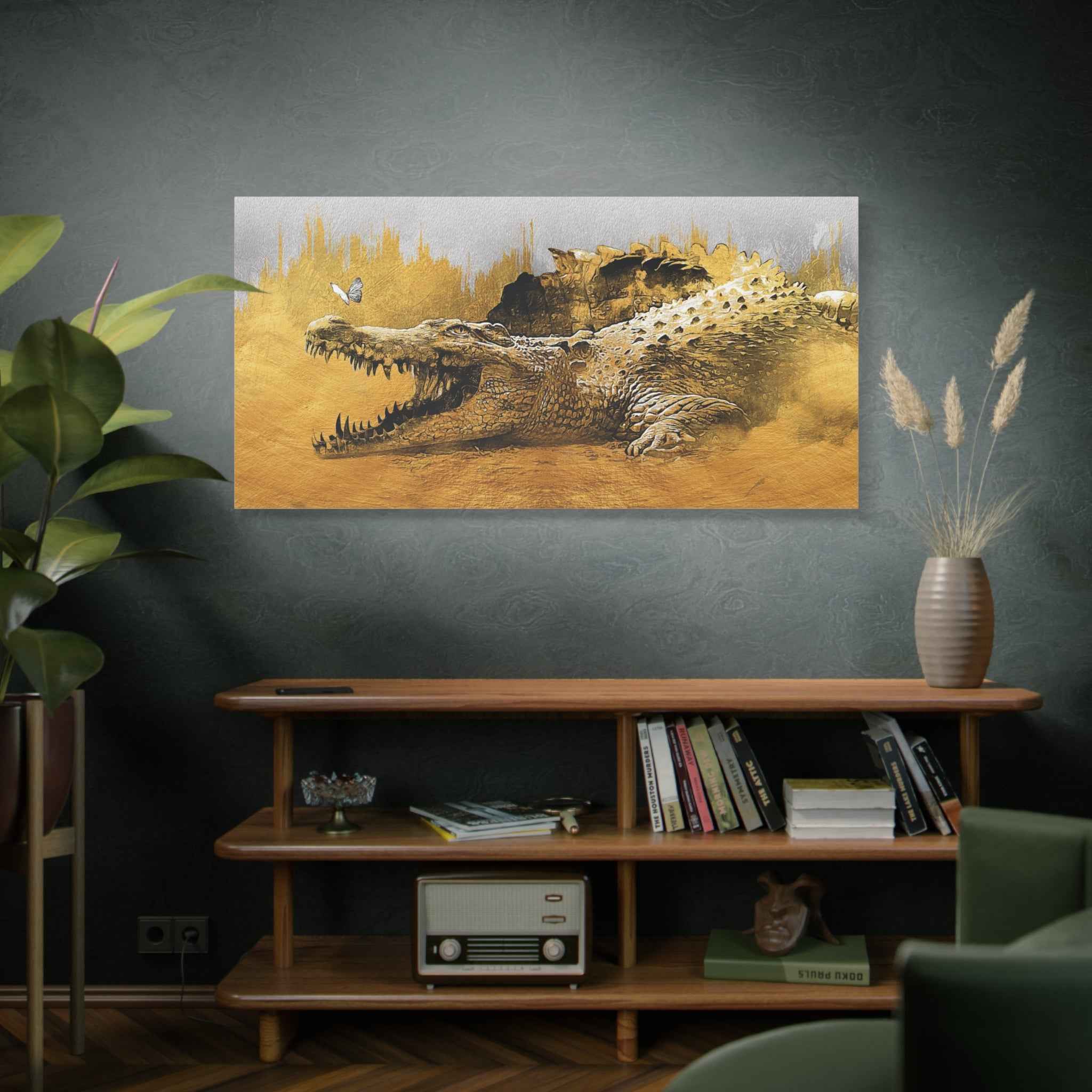 Golden Crocodile Canvas Wall Art