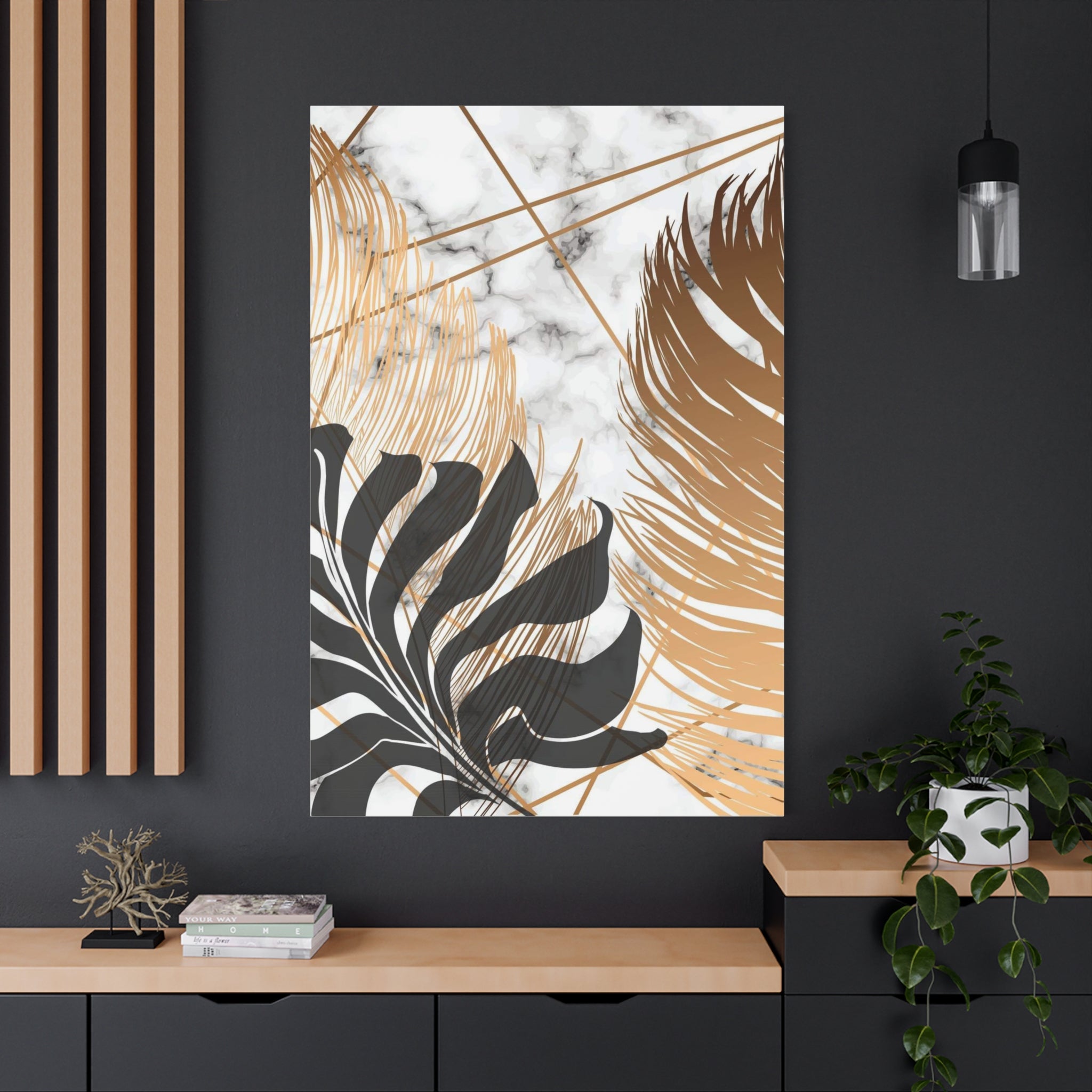 Tropical Palm Canvas Wall Art — Gold & Marble Botanical Print