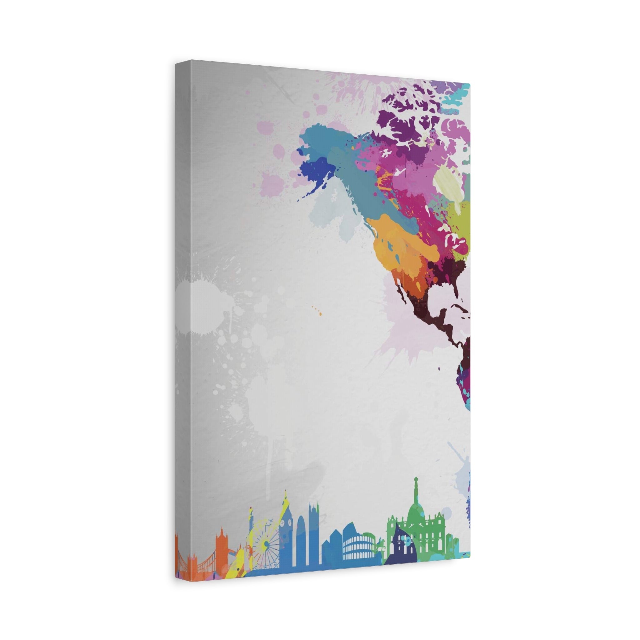 Color Splash World Map Canvas – Modern Stretched Matte Wall Art 