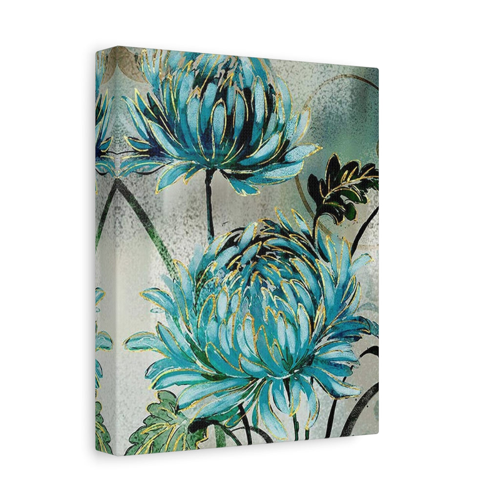 Blue Chrysanthemum Canvas Wall Art – Matte Stretched Floral Print