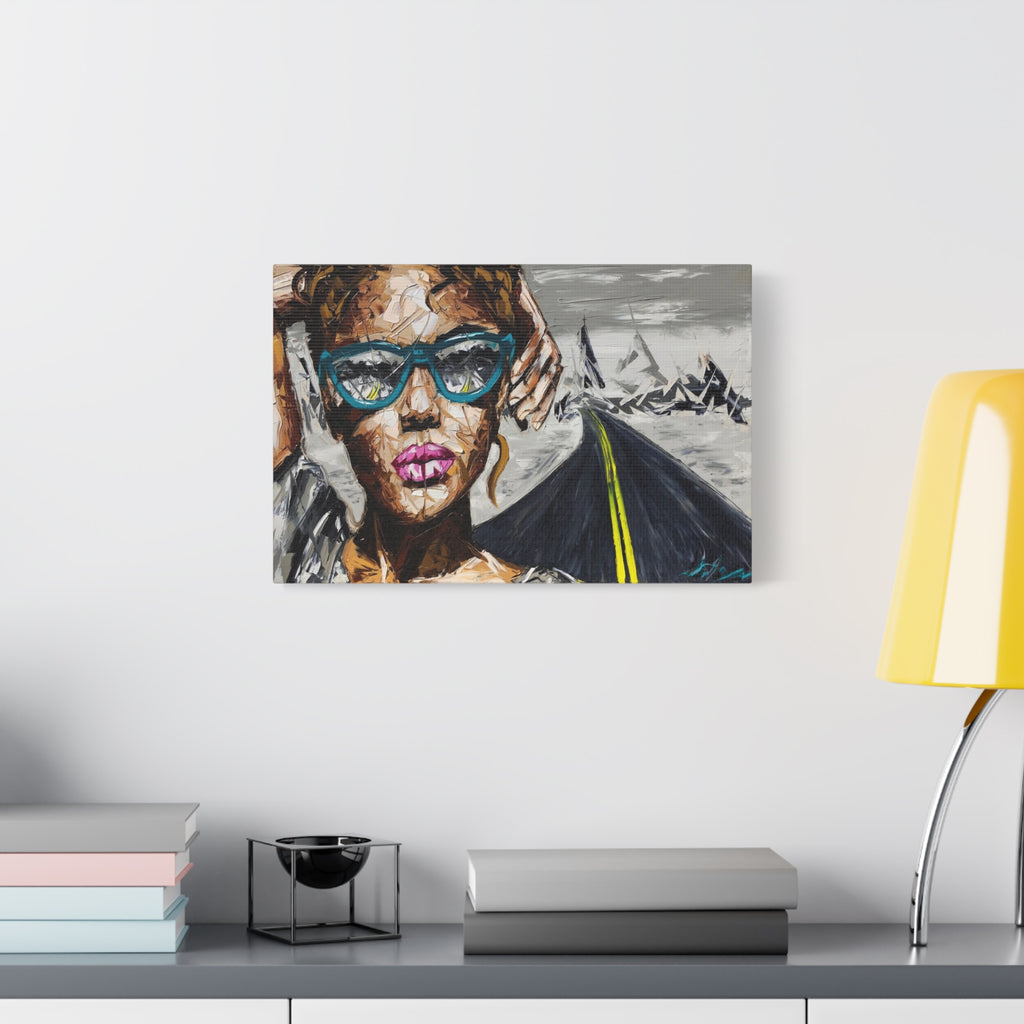 Modern Pop Portrait Canvas Wall Art — Woman with Sunglasses & Road 