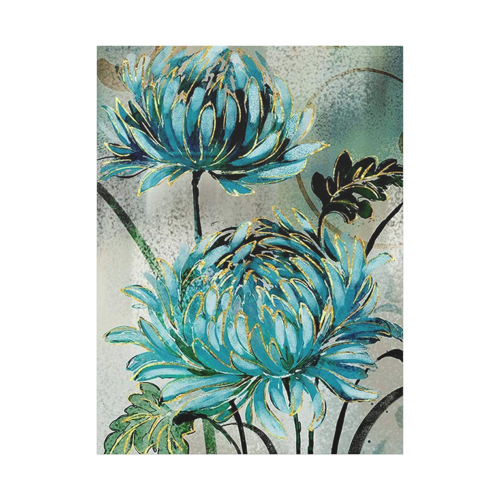 Blue Chrysanthemum Wall Art – Matte Stretched Floral Canvas Print - TheKaraHan