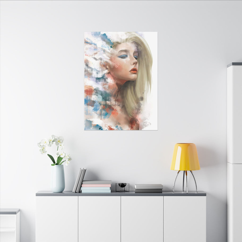 Watercolor Portrait Canvas — Dreamy Female Face Wall Art, Matte Stretched Print
