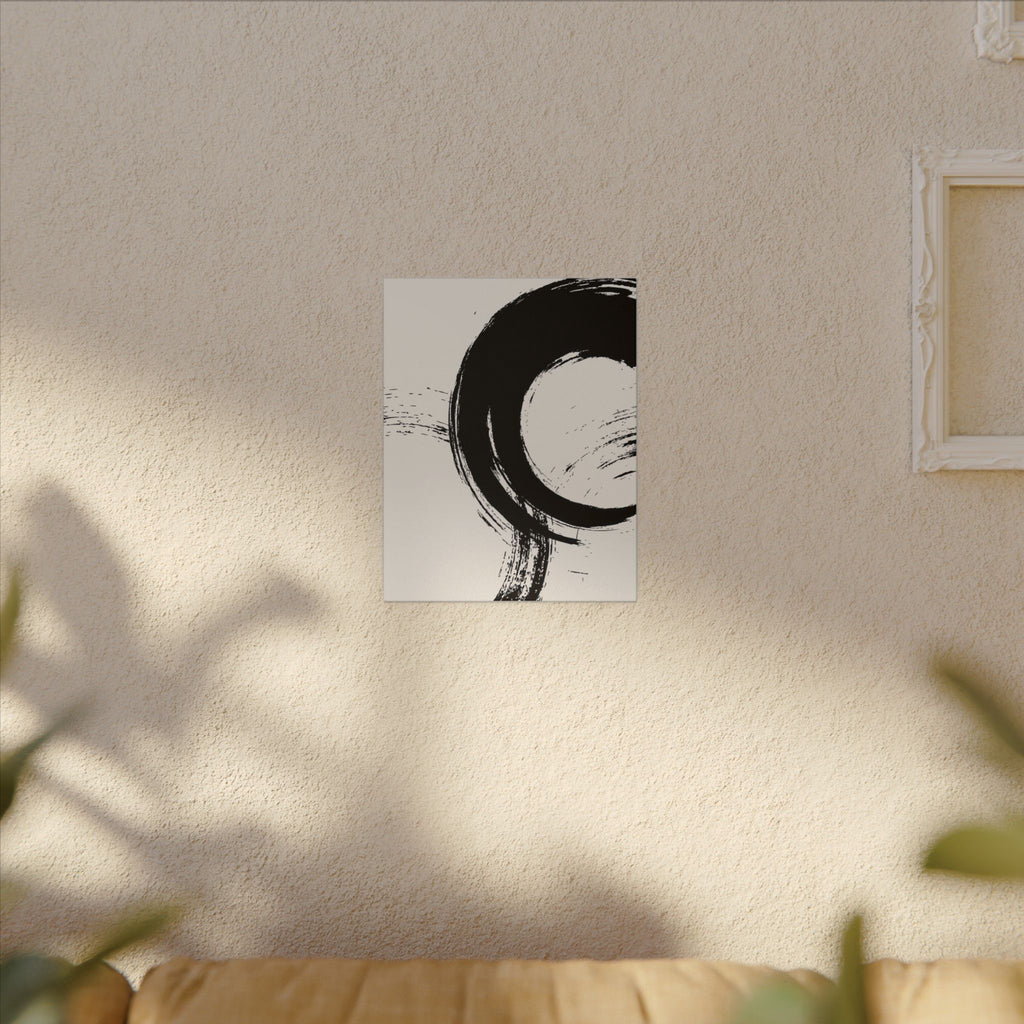 Zen Brushstroke Canvas Wall Art — Minimal Black Circle Abstract