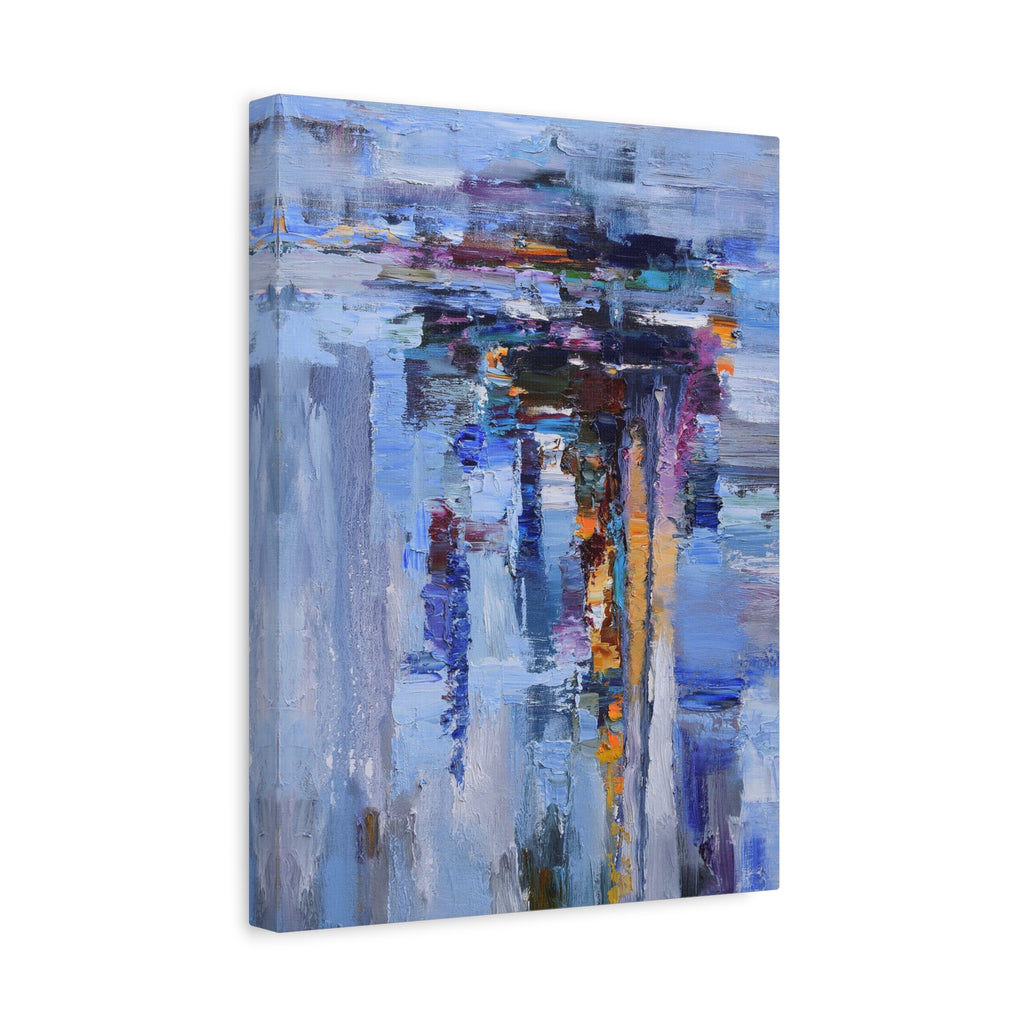 Abstract Blue Cityscape Canvas Print – Modern Stretched Matte Wall Art 
