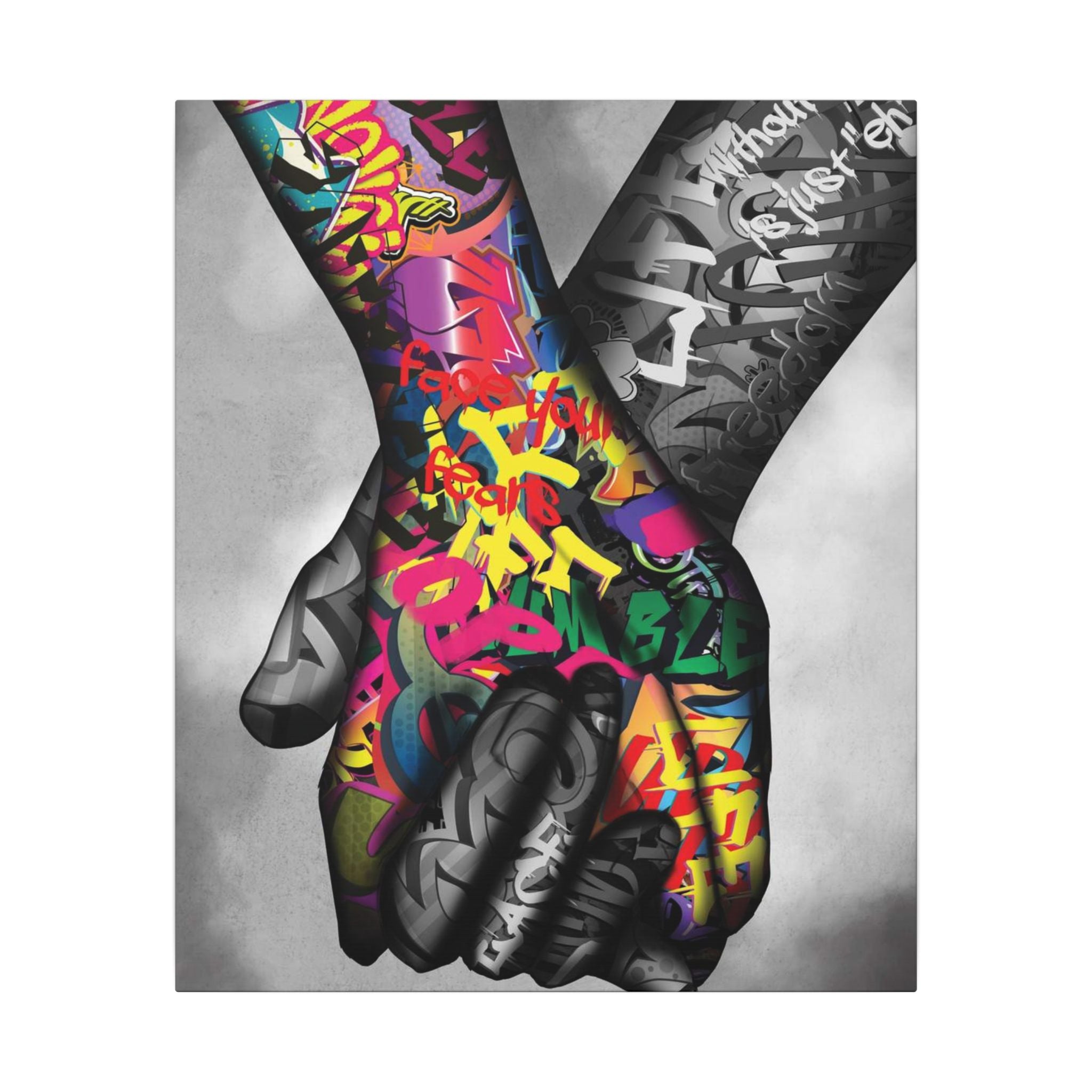 Graffiti Hands Canvas Print — Colorful Holding Hands Wall Art 