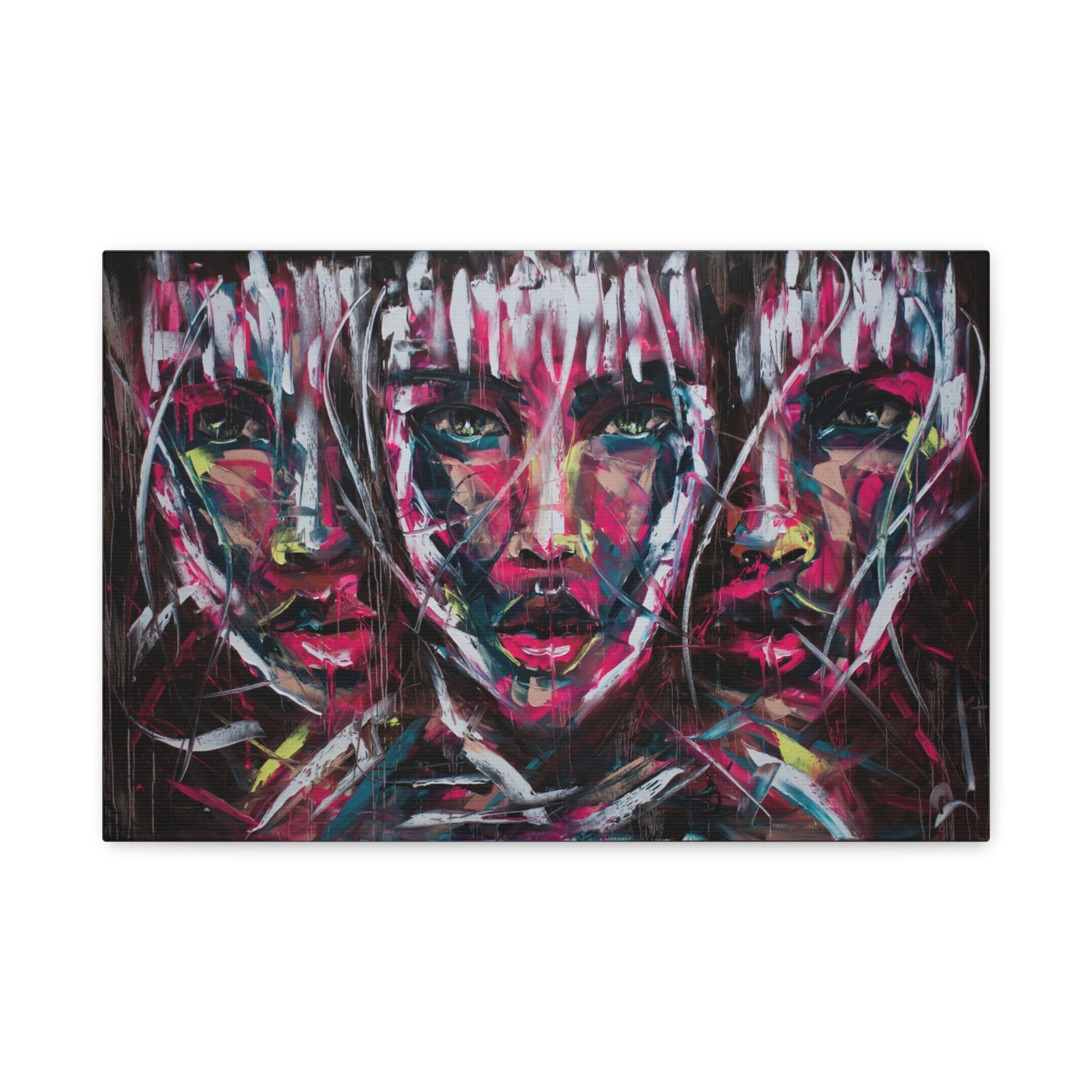 Abstract Triple Portrait Matte Canvas Wall Art — Vibrant Expressionist Faces, Stretched 1.25" 