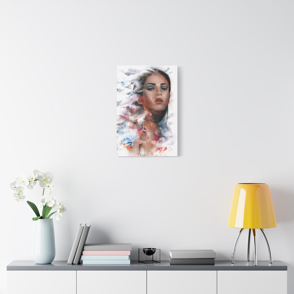 Watercolor Portrait Canvas Print — Ethereal Female Face Matte Stretched Art
