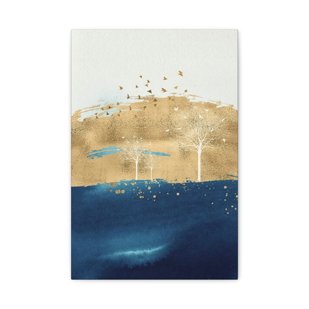 Abstract Gold & Navy Landscape Canvas Wall Art — Matte Stretched Gallery Wrap