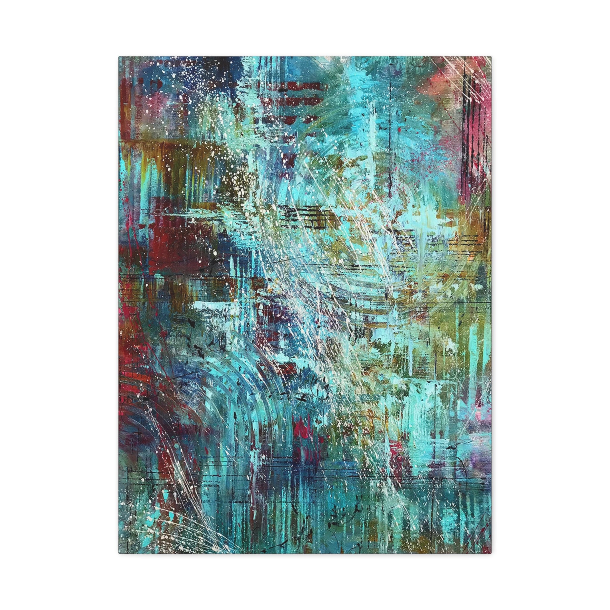 Abstract Teal & Gold Matte Canvas Art - Stretched Wall Decor 