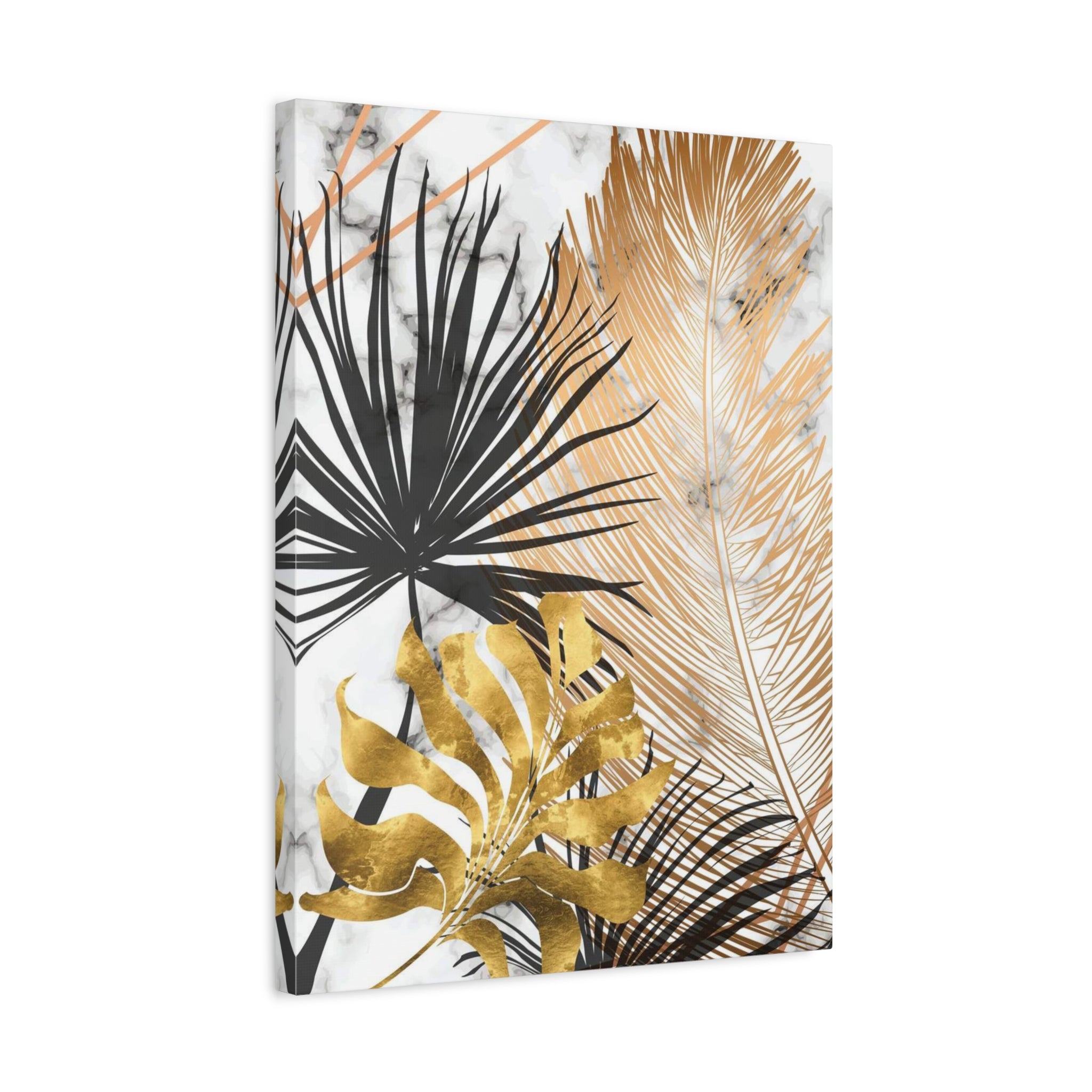 Gold & Black Tropical Feathers Canvas