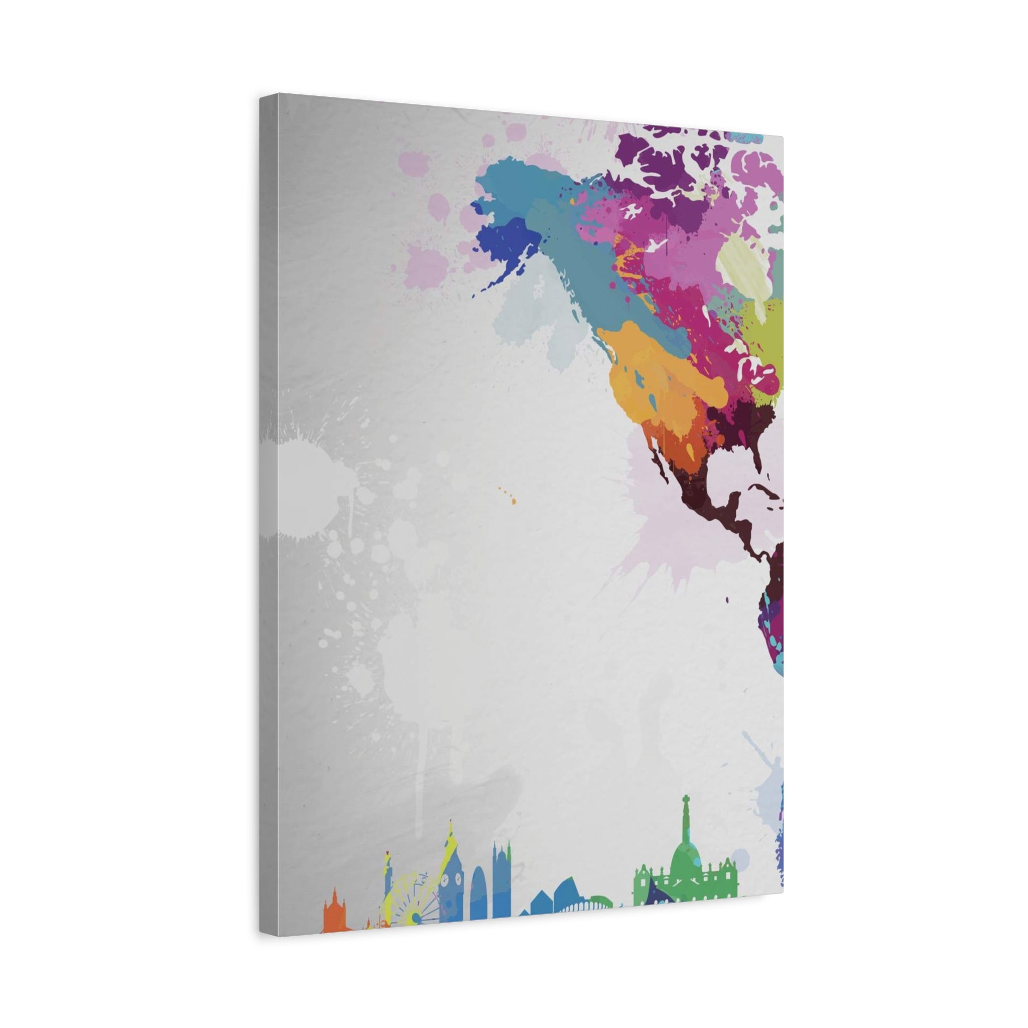 Color Splash World Map Canvas – Modern Stretched Matte Wall Art
