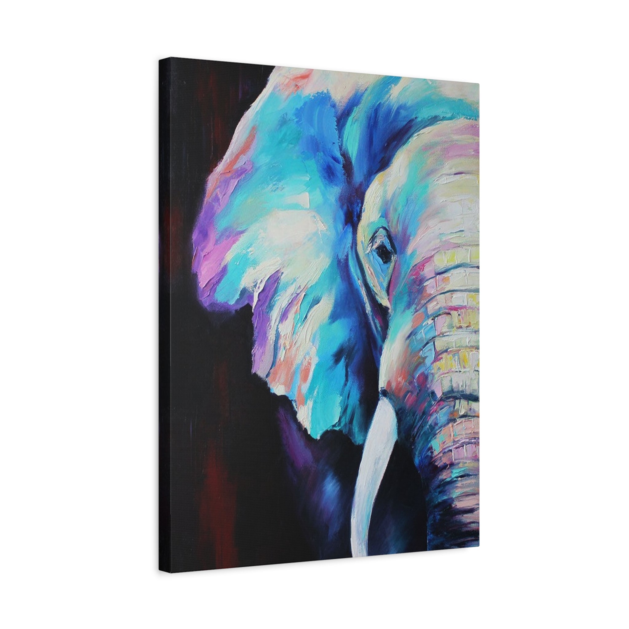 Vibrant Colorful Elephant Matte Stretched Canvas Wall Art