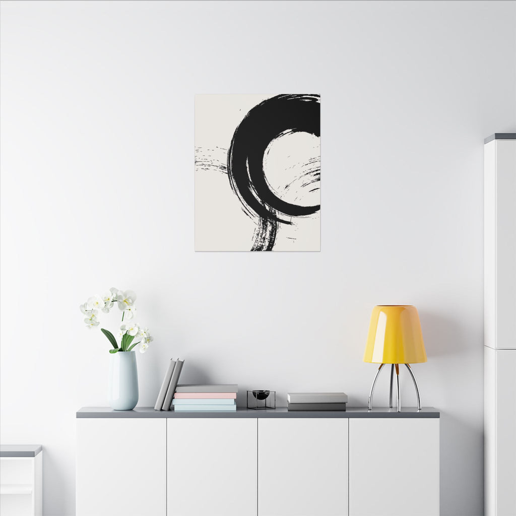 Zen Brushstroke Canvas Wall Art — Minimal Black Circle Abstract