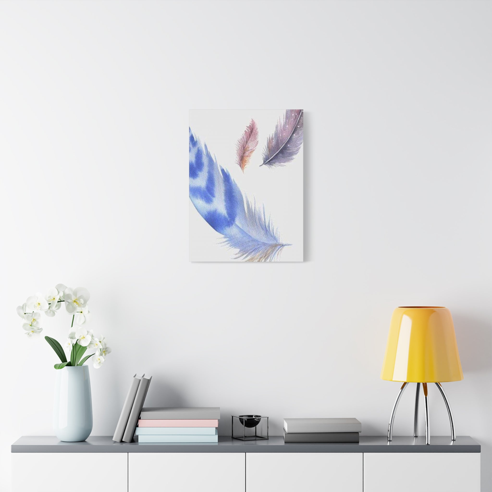 Watercolor Feather Canvas Print – Blue & Pastel Feather Wall Art