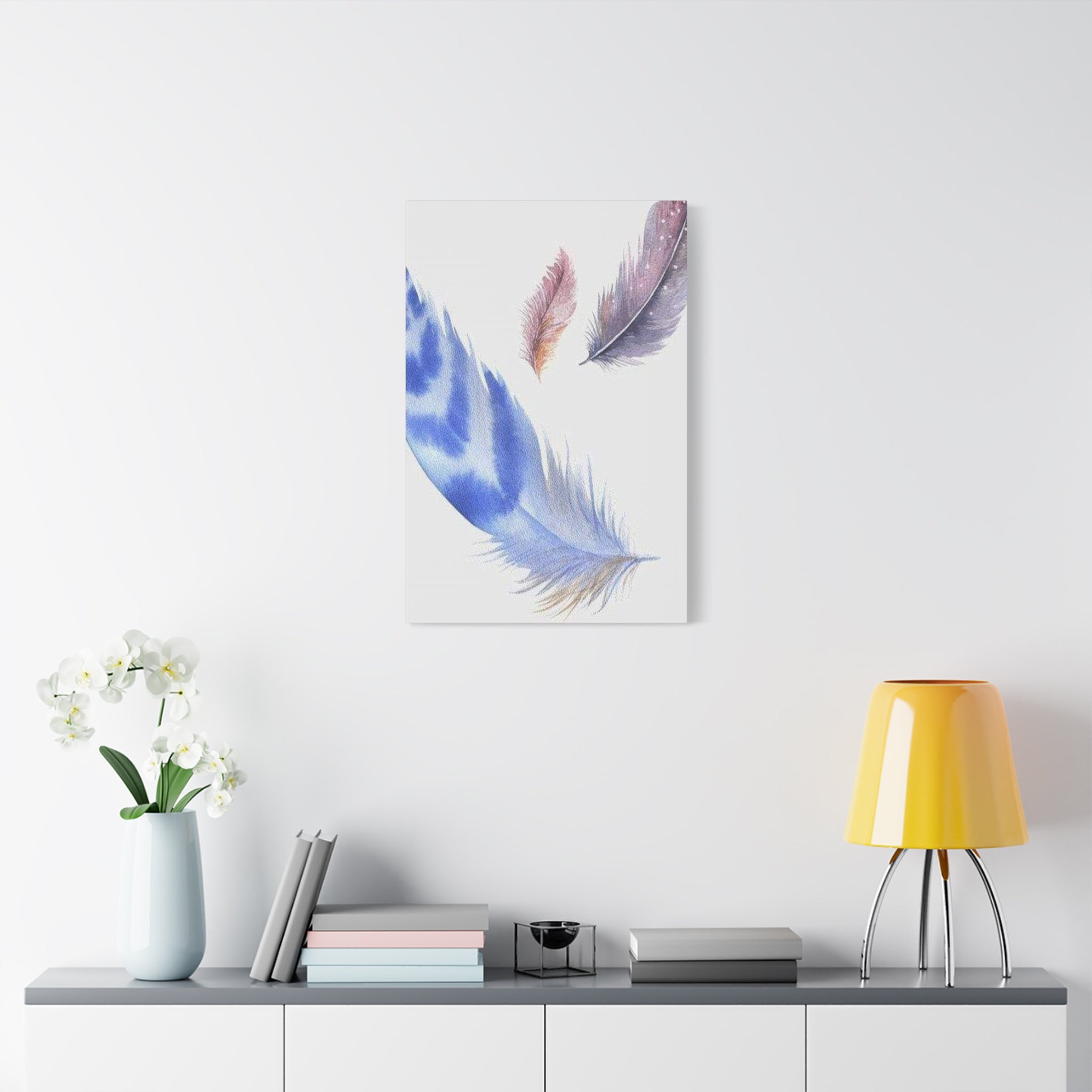 Watercolor Feather Canvas Print – Blue & Pastel Feather Wall Art