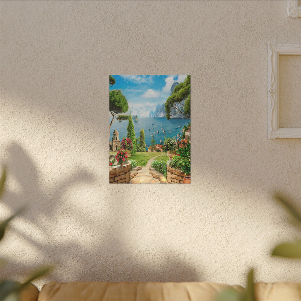 Canvas Wall Art - Mediterranean Seaside Pathway Painting (Matte Stretched Canvas)