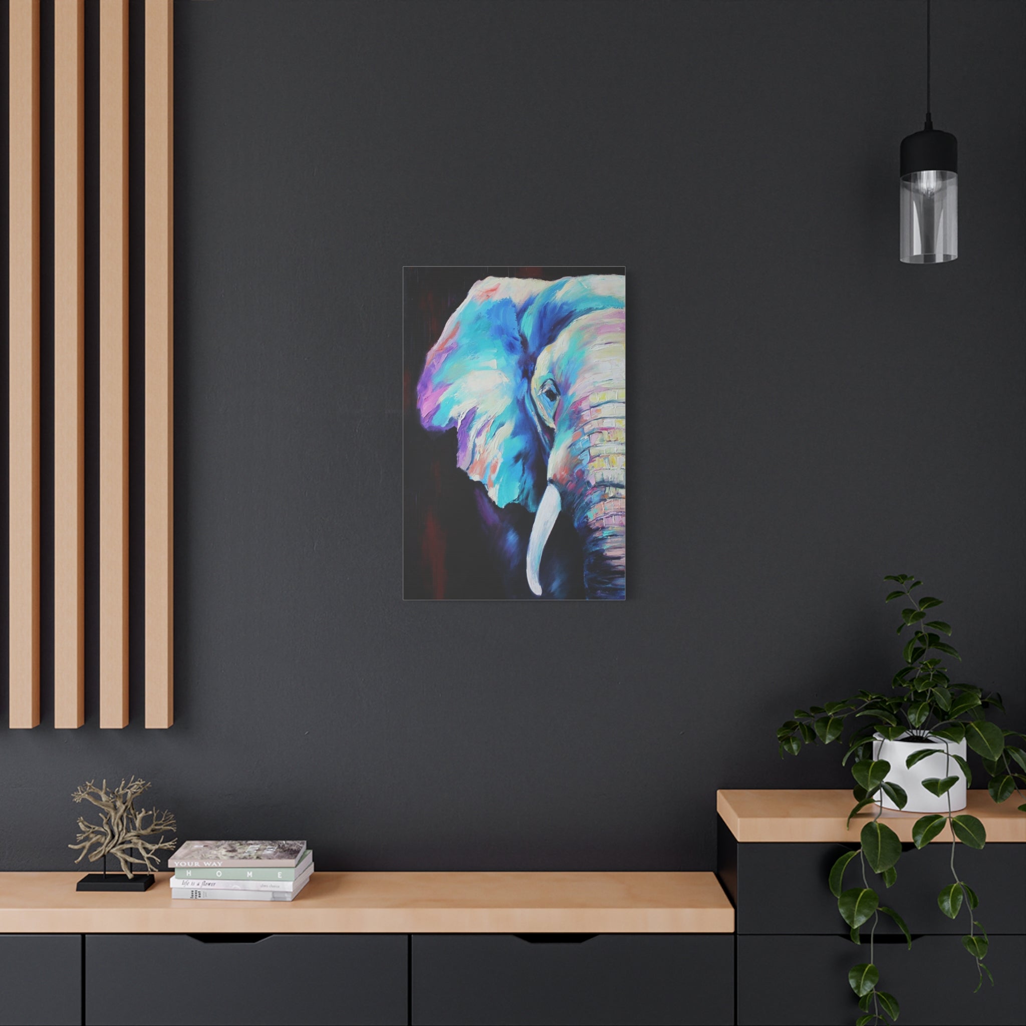 Vibrant Colorful Elephant Matte Stretched Canvas Wall Art