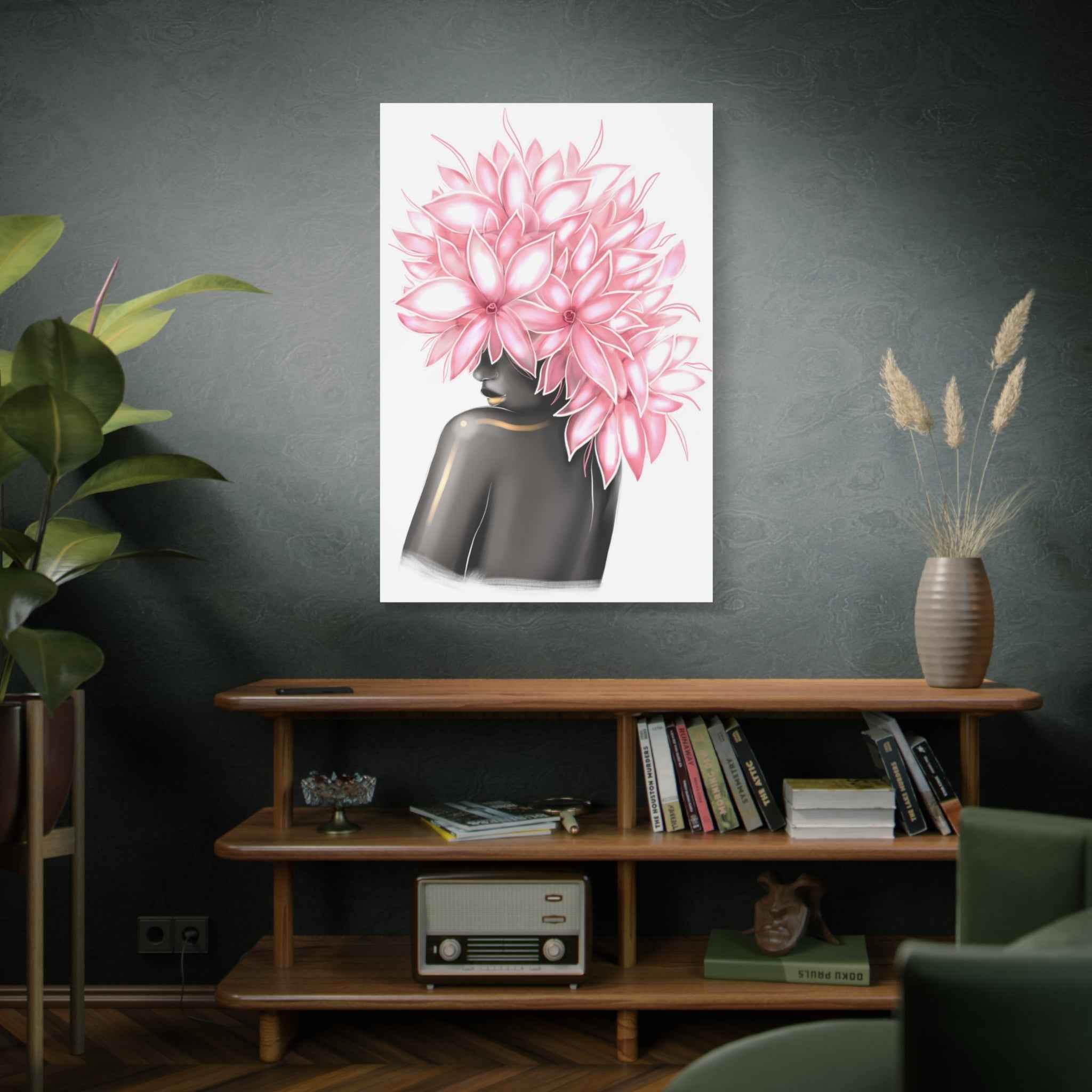 Pink Floral Bust Wall Art Canvas Print – Minimalist Abstract Flower Sculpture Artwork