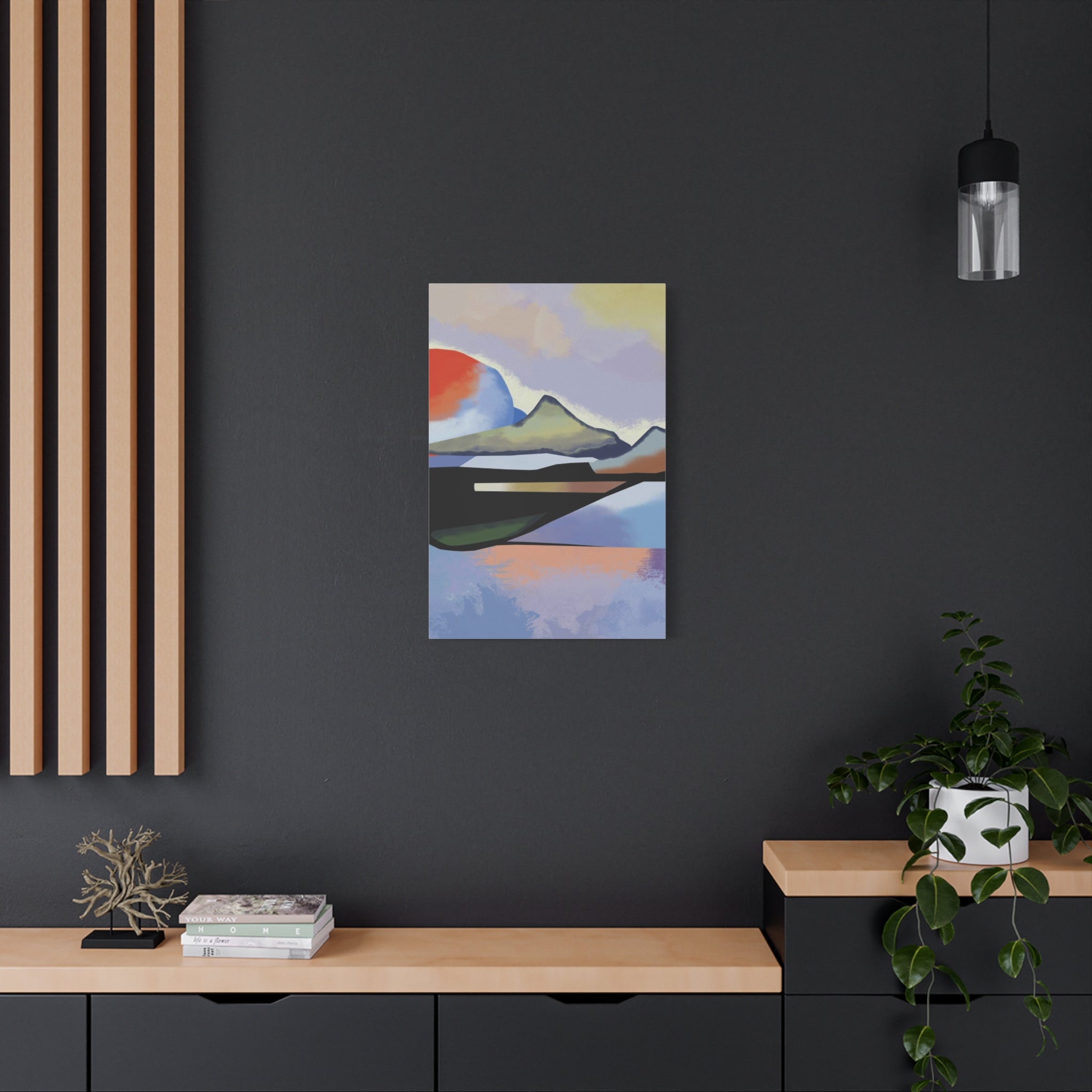Abstract Sunset Landscape Canvas Print — Modern Mountain Wall Art
