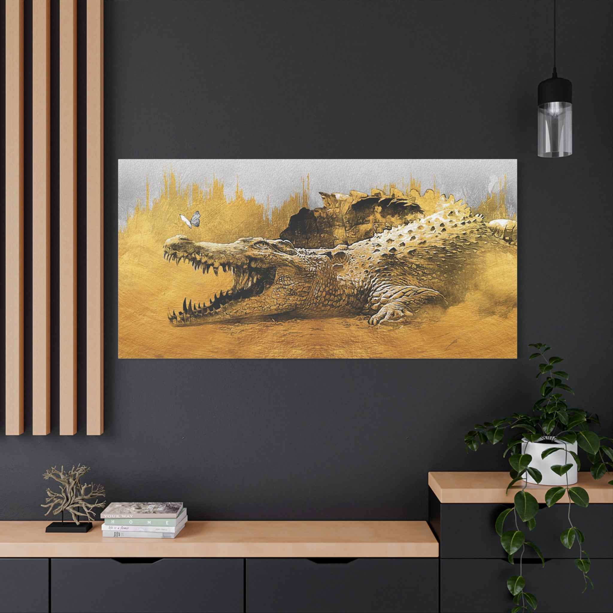 Golden Crocodile Canvas Wall Art