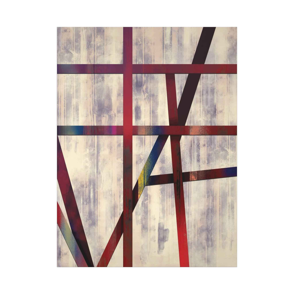 Abstract Geometric Canvas Wall Art — Modern Red & Neutral Stretched Matte Print - TheKaraHan