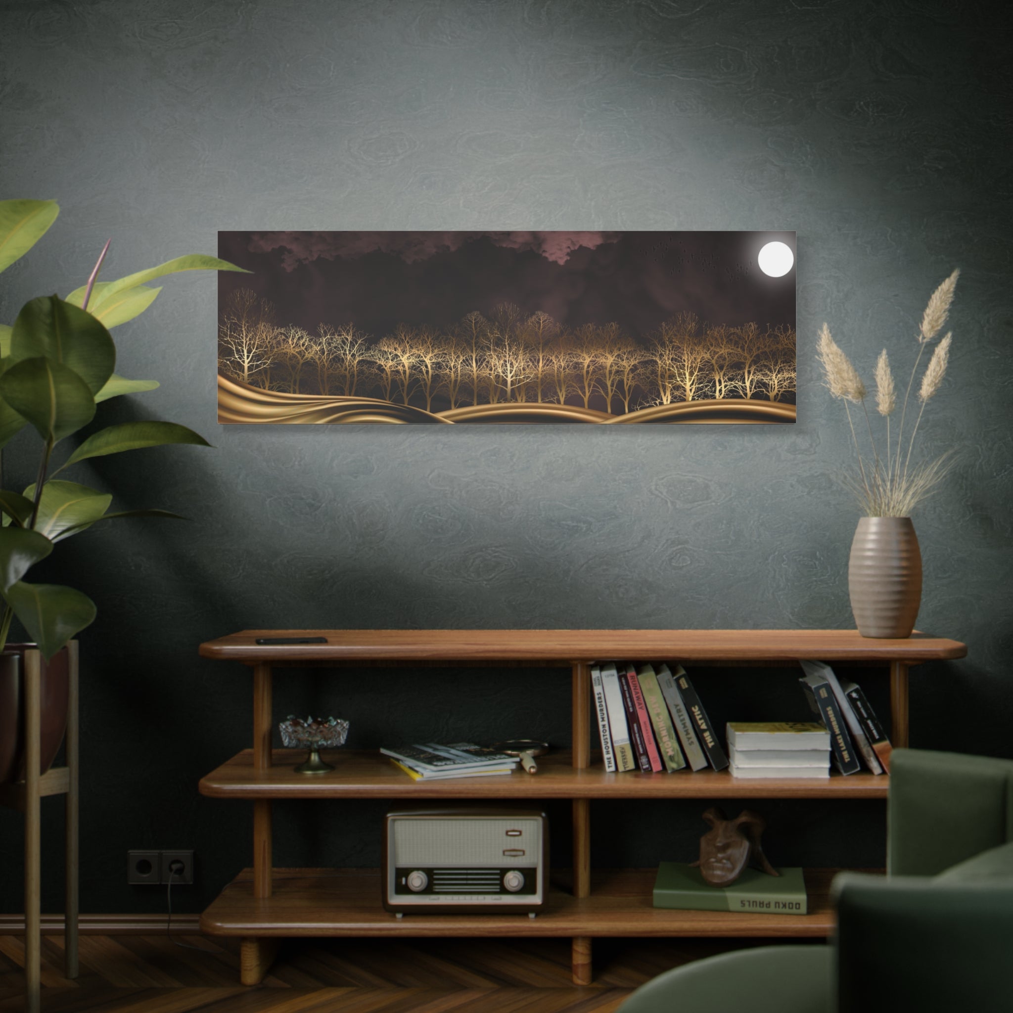 Moonlit Gold Forest — Matte Stretched Canvas Wall Art