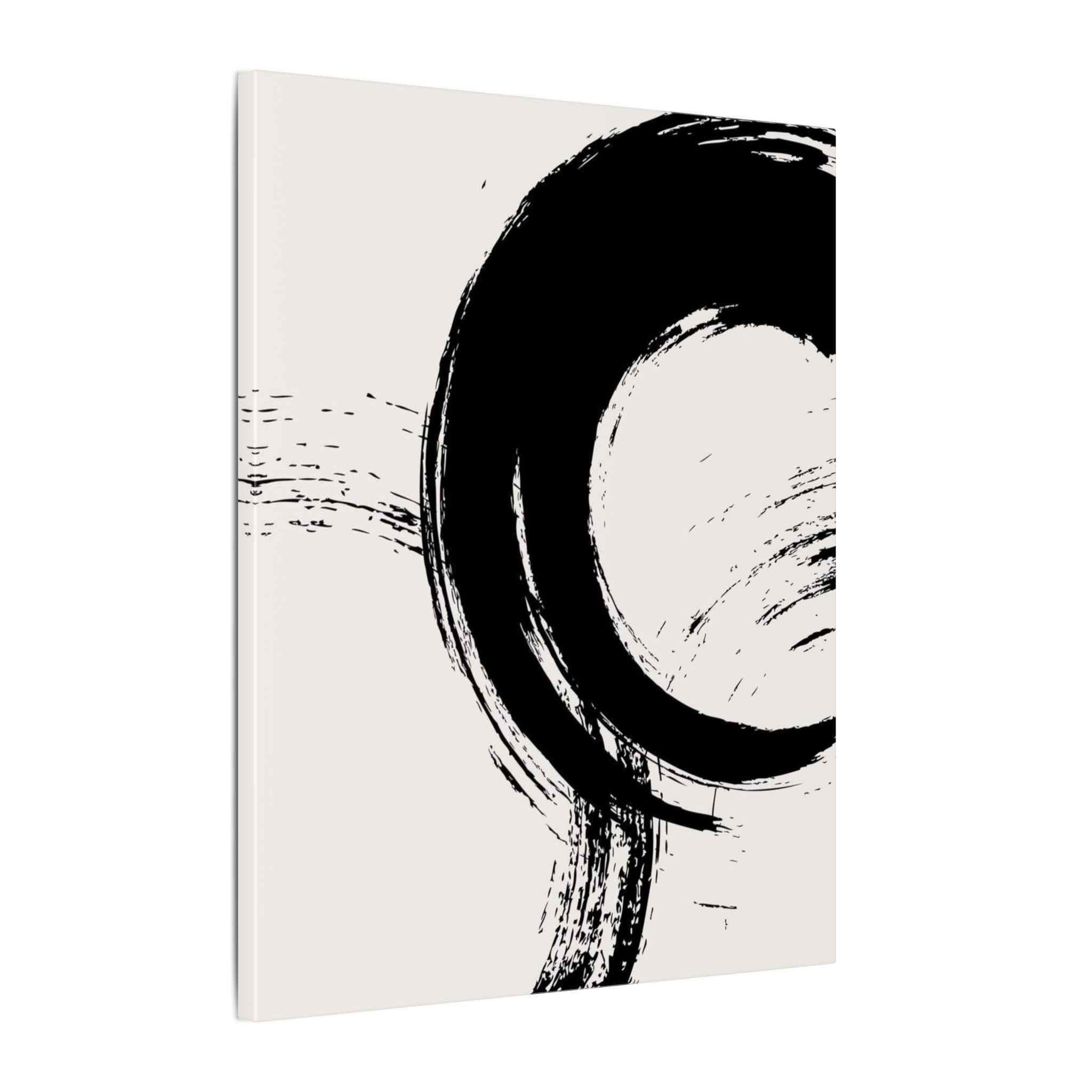 Zen Brushstroke Canvas Wall Art — Minimal Black Circle Abstract