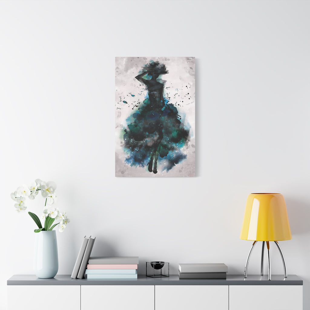 Teal Watercolor Ballerina Matte Canvas Print 