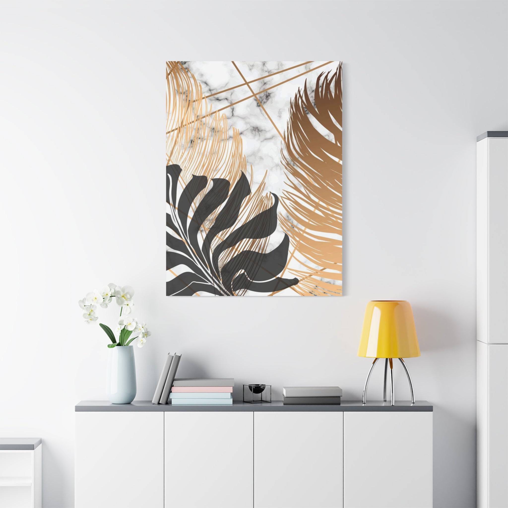 Tropical Palm Canvas Wall Art — Gold & Marble Botanical Print