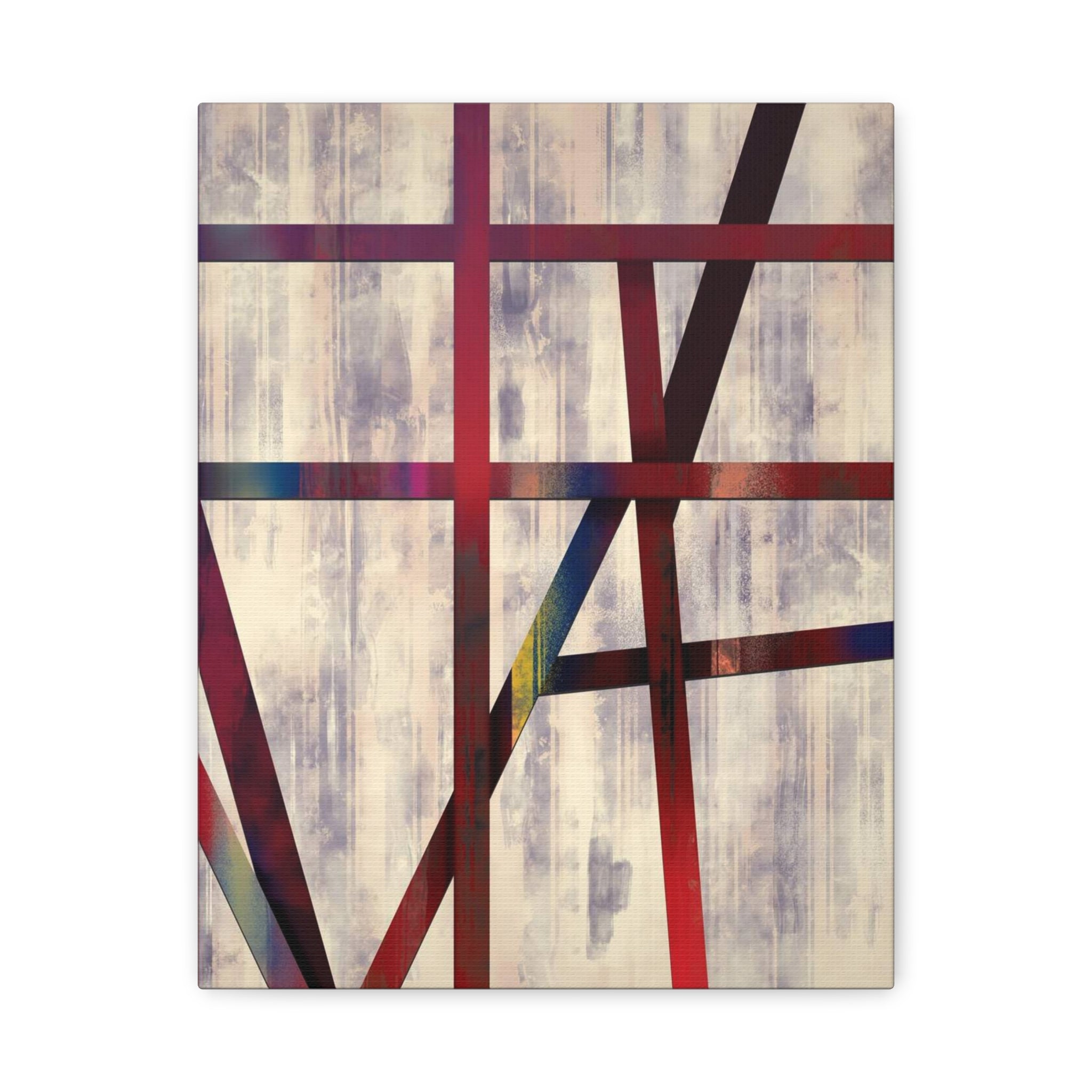 Abstract Geometric Canvas Wall Art — Modern Red & Neutral Stretched Matte Print 