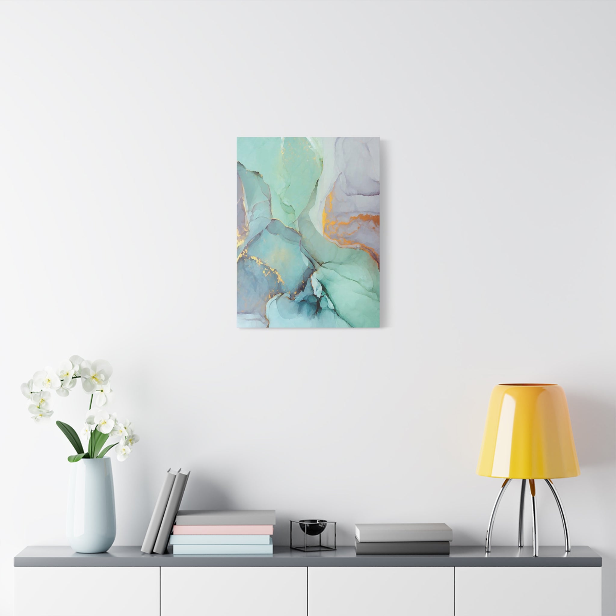 Aqua Marble Abstract Canvas Art — Matte Stretched Wall Print 