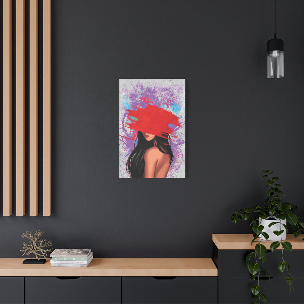 Abstract Red Brushstroke Woman — Matte Stretched Canvas Wall Art 